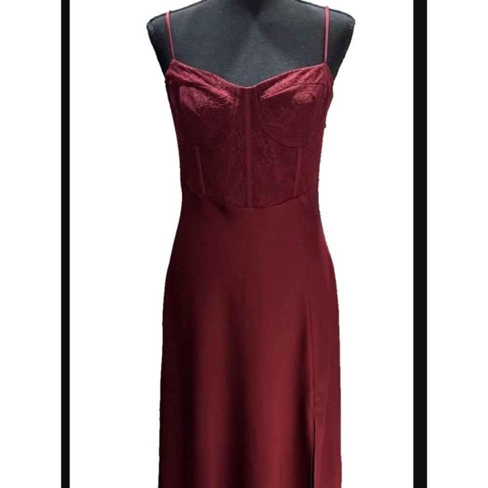 *READ* New ASTR The Label Contrast Mesh Bustier Cocktail Midi Slit Dress Size L - Picture 2 of 9